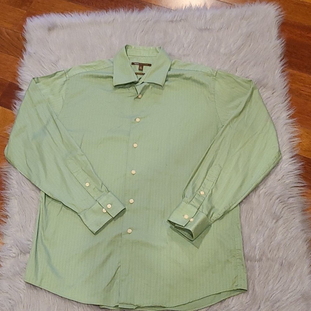 Bcbg attitude mens green button down‎ long sleeve shirt size large